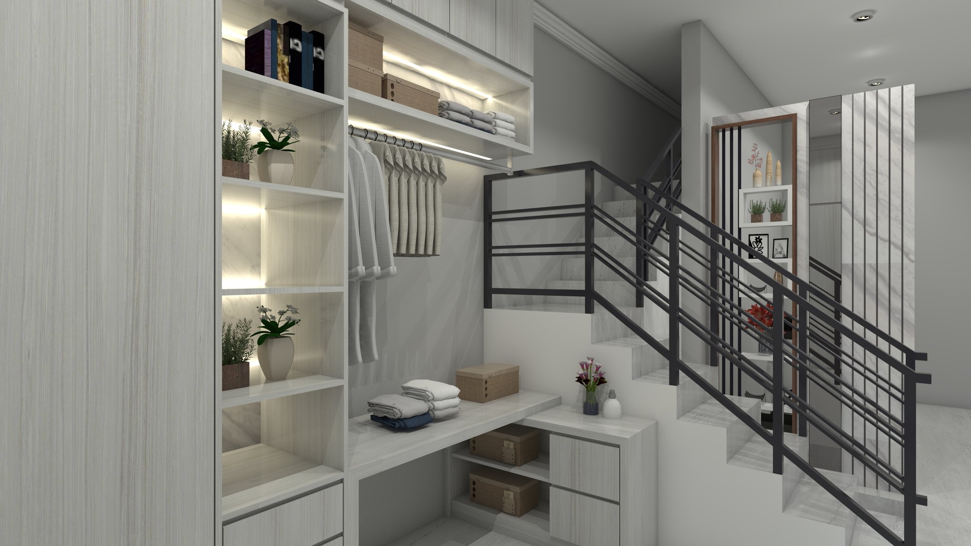 Modern Wardrobe Stairs Storage Compartment and Wall Panel Partition Design